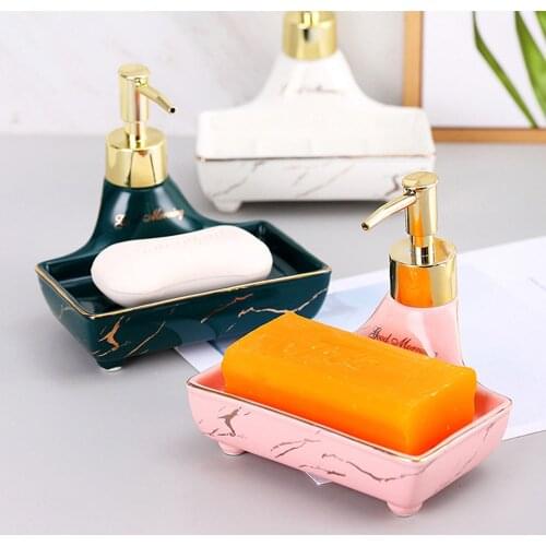 150ml Shampoo Dispenser with Soap Dish Function Bathroom Ceramic Empty Bottle for Hair Conditioner Hand Wash Refill Bottle