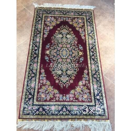 Free shipping 3'X5' 230 Line Handmade Silk Oriental Persian Rug hand Knotted silk carpet for home decoration