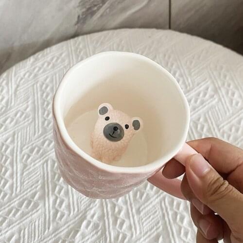 Milk Cup Juice Cup Ins 401-500ml Japanese Style Animal Ceramic Cup Milk Cup Girl Breakfast Microwavable Oatmeal Mug Coffee Cup