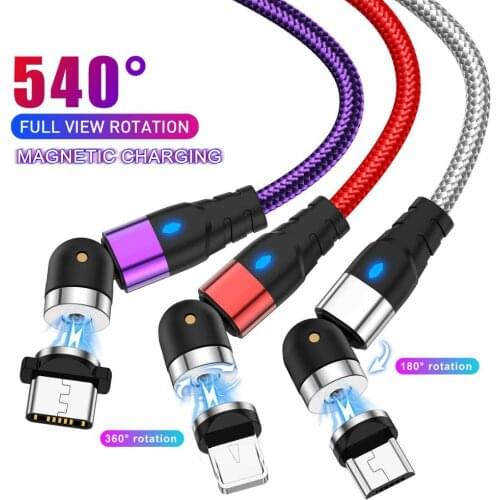 540 Degree Rotation Magnetic Fast Charger Cable Micro USB Type C For IPhone Android Phone charging