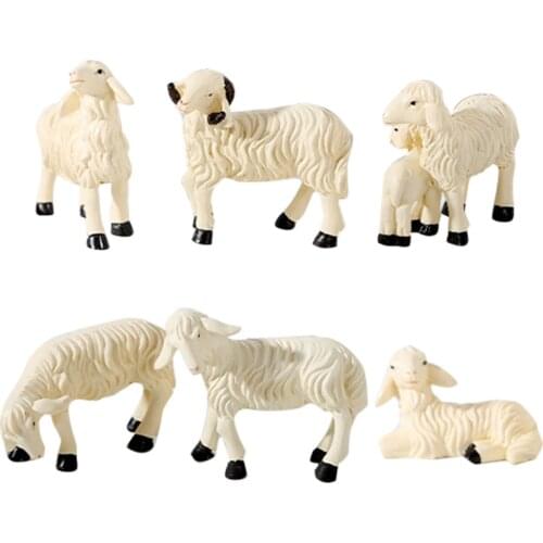 6 Piece White Sheep Small Statue Figurine Resin Home Garden Ornament Play House Lamb Crafts Goat Farm Lamb Statue sensible