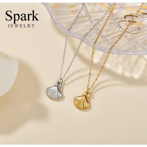Spark Minimalistic Shell Pendant Necklace Gold Stainless Steel Chain Necklaces Collar For Women Girlfriend Summer Beach Jewelry