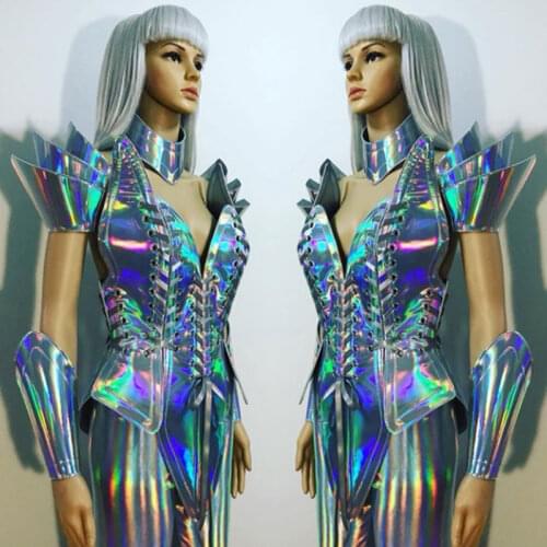 Bar nightclub future technology fashion holographic armor interactive gogo dancer costume rave festival clothes