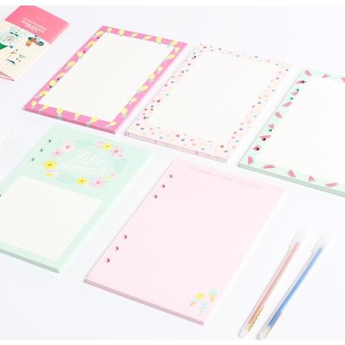 Cartoon 6 holes common replacement inner paper core for spiral notebooks,cute creative notebook refilling paper 4 kinds A5 A6