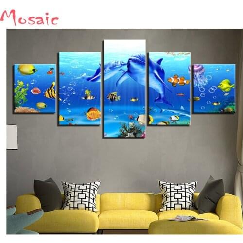 5pcs diamond Embroidery Undersea World Mosaic picture dolphin Pattern Multi-pictures diamond Painting for Living Room Home decor