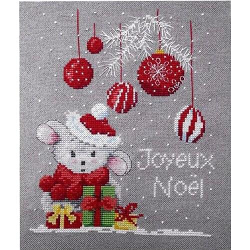 14/16/18/25/22 COLOR AIDA Counted Cross Stitch Kit Joyeux Noel Merry Christmas Mouse Jerry