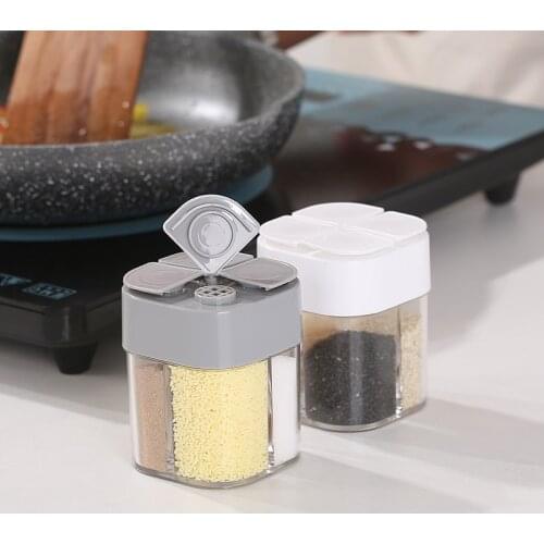 4 Grid Transparent Spice Jar Set Salt Pepper Seasoning Bottle With Lid Kitchen Organizer Condiment Cruet Storage Container Tank