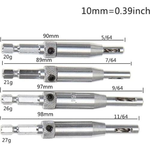 New 4pcs/set Center Drill Bit Doors Self Centering Hinge Tapper Core Drill Bit Set Hole Puncher Woodworking Tools 5/64"-11/64"