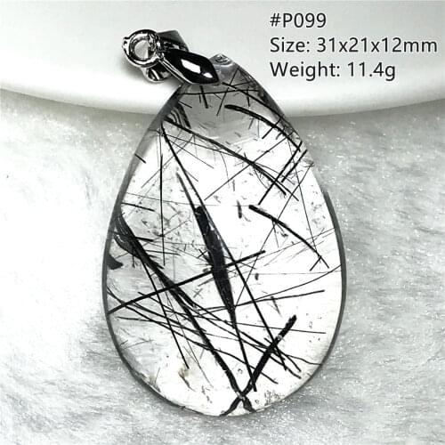 Natural Black Rutilated Quartz Pendant Jewelry For Women Man Wealth Healing Crystal 21x13x6mm Beads Silver Brazil Gemstone AAAAA