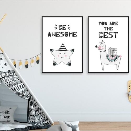 Rainbow Star Alpaca Kids Nursery Canvas Poster Wall Art Prints Baby Quote Cartoon Animal Wall Painting For Kids Room Decor