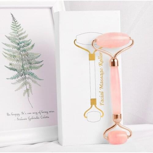 Rose Quartz Face Jade Roller Gift Box Thick Hand Natural Crystal Massage Stone Anti Age Cellulite Slimming Beauty Skin Care Tool