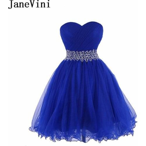 JaneVini Sexy Short Homecoming Dresses 2020 Beaded Waist A Line Pink Crystal Pleat Teens Formal Party Gowns robe courte tulle