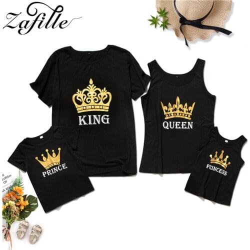 ZAFILLE Family Matching Outfits Summer ‘King Queen Prince Princess’ Family T shirts Fashion Mother and Daughter Clothes