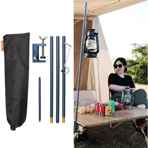 Outdoor Camping Folding Lamp Pole Kit Ground Desktop Fixing Lantern Light Hanging Stand Camp Barbecue Light Holder Pole