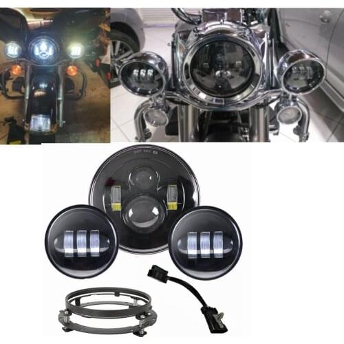 7inch LED Headlight +4.5inch Fog Lights with 7"Bracket Mounting Ring for Harley Touring Electra Glide Road King Street Glide