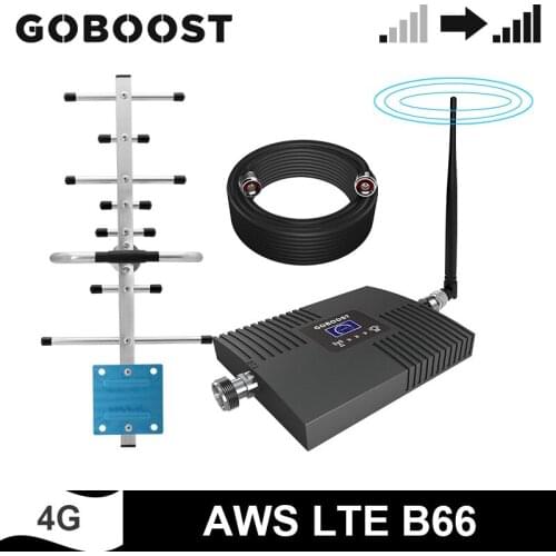GOBOOST 4G Signal Booster LTE AWS Band 66 Cellular Amplifier Mobile Phone Repeater With Antenna 10M Coaxial Cable Kit