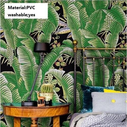 Thickened Modern Pvc Waterproof Southeast Asian Green Banana Leaves Wallpaper 3d Mural Washable Spa Wallpaper For Walls 3 D
