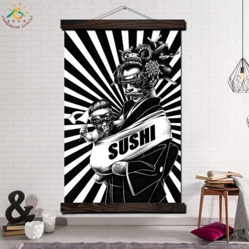 Japanese Housewife and Son Modern Wall Art Print Pop Art Picture And Poster Frame Scroll Canvas Painting Black and White Posters