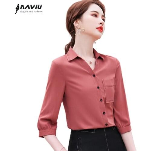 Half Sleeve Women Professional 2021 Spring Summer New Temperament Fashion Chiffon Blouses Office Ladies Work Tops