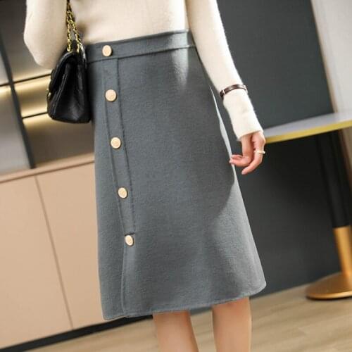 2021 womens half-length skirt casual solid color high waist 100% wool skirt version A-line skirt womens clothes suit skirt