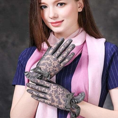 2019 Summer Touch-Screen Women Genuine Leather Gloves Ladies Elegant Lace Sun Gloves Female Black Driving Gloves Anti-UV S M L
