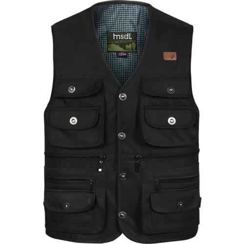 Men Big Size Comfortable Coat Vest Masculino Fashion Multi-Pocket Reporter Waistcoat Homme Summer Casual Cargo Overalls Jacket