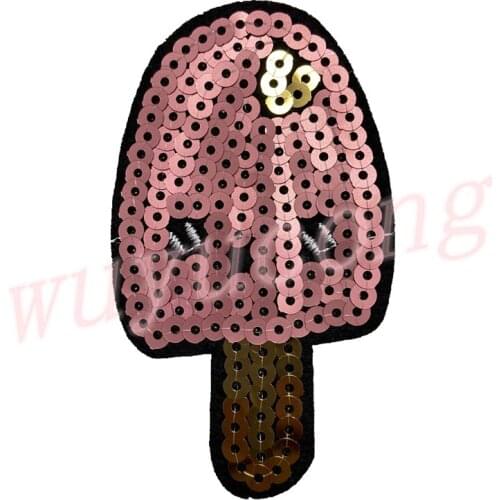 10pcs Pink Ice Cream Sequins Patch Embroidered Fabric Garment Accessories Applique For T-Shirt Sweater Decoration Patches