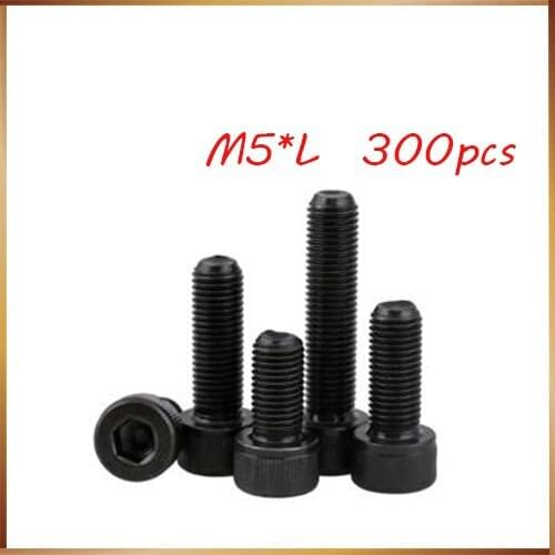300pcs M5*20/22/25/30/35 Hexagon socket screws Hex Head Socket Cap Screw Black 12.9 Grade Bolts M5 screws stainless nails,bolts