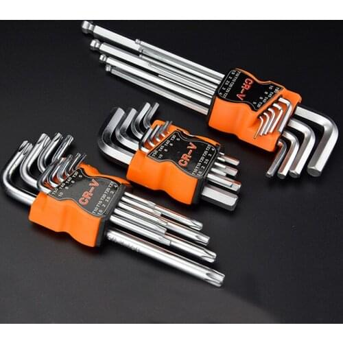 9PCS Double-End L Type Screwdriver Hex Wrench Set Allen Key Hexagon Flat Ball Torx Star Head Spanner Key Set Hand Tools