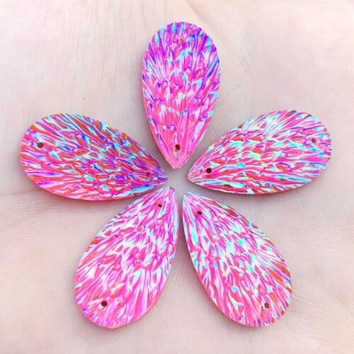 90pcs AB Resin 15*29mm Water drop Flatback Rhinestone Wedding Button DIY -E003*6