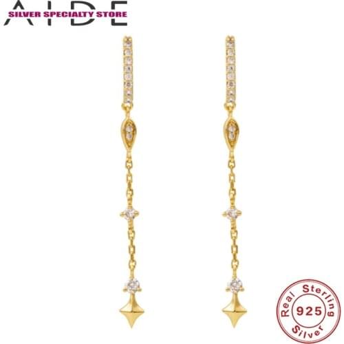 AIDE 925 Sterling Silver Earrings For Women 2020 Zircon Piercing Chain Stud Earring Fine Jewelry Pendientes Aretes Girls Gifts