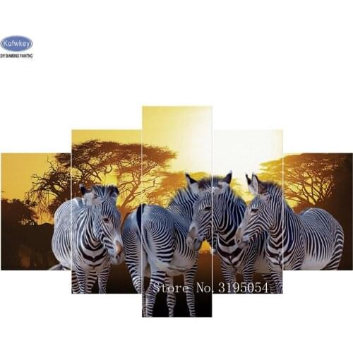 Diamond painting 5 panels sale,Zebra wall painting full square 5d diy Diamond Embroidery Cross Stitch Mosaic Sticker Home Decor