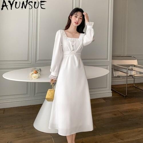 AYUNSUE Spring Summer Dress 2021 Elegant White Dresses for Women Korean Fashion Party Long Dress Female Vestido De Mujer