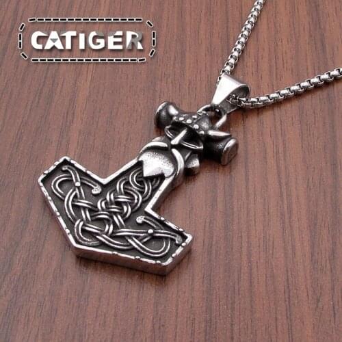 Free Shipping Punk 316L Stainless Steel vintage Norse Viking pendant Silver color Black Thors Hammer Mjolnir Pendant Jewelry