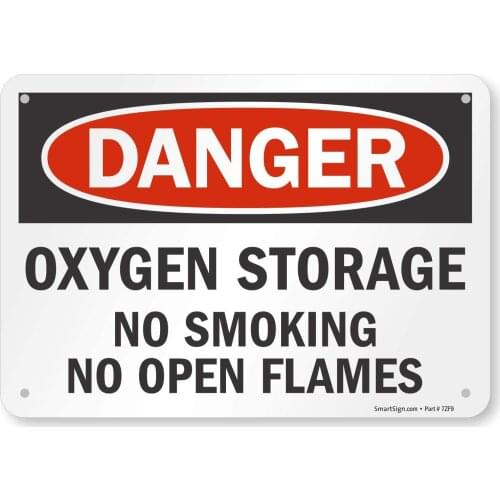 S5904PL10 Danger Oxygen Storage, No Smoking, Open Flames Sign By | 7" x8" Plastic