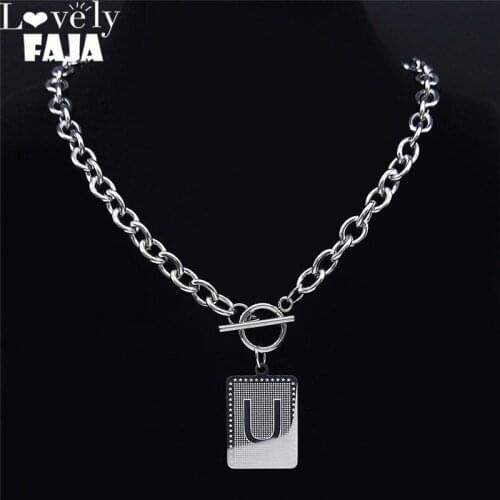 Hip Hop Stainless Steel U Letter Chain Necklaces for Women Silver Color Geometry Statement Necklace Jewelry oeil turc NXH200US03