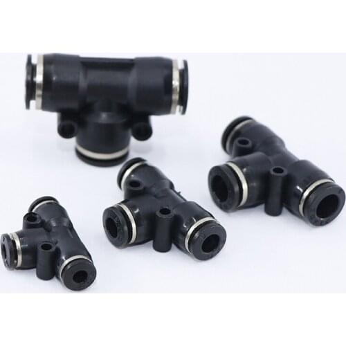 Black PE series for OD 4/6/8/10/12/16mm Fitting Quick Connector Adapters Pneumatic Fittings 3 Way T shaped Tee