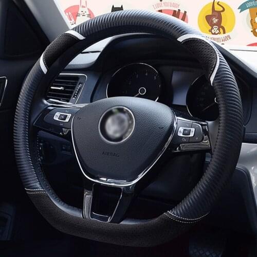 D Shape Car Steering Wheel Cover Cute rabbit Women Styling Carbon fiber leather handlebar cover Four Seasons Universal 37/38 cm