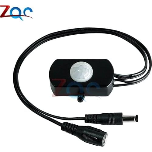 DC 5V -24V 5A Mini PIR Motion Sensor Switch Human Detector 5.5x2.1mm Male/Female Adapter for Kitchen Pantry Closet LED Lighting