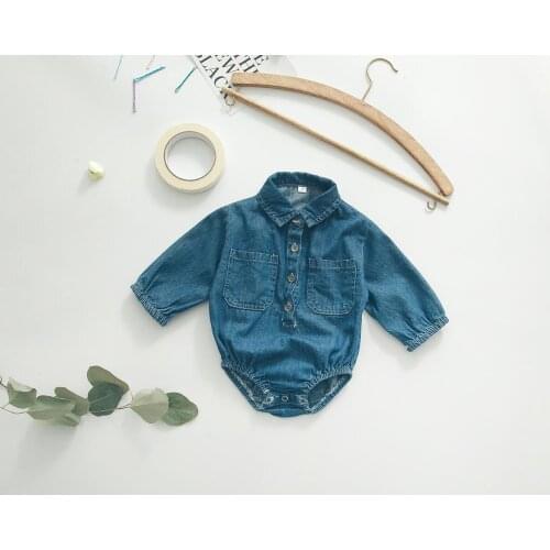 0-12M Baby Denim Bodysuits Spring Autumn Kids Boys Girls Long Sleeve Romper Bodysuits Sunsuits Clothing