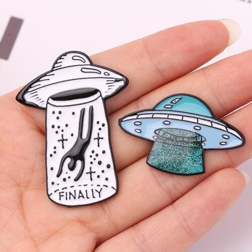 Personality Metal Pin Cute New Creative UFO Drops Cartoon Enamel Brooch Badge For Women Gifts Jewelry