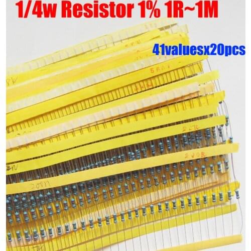1/4W Metal Film Resistor Kit 41valuesX20pcs=820pcs Resistor Pack 1R~1M 1% tolerance