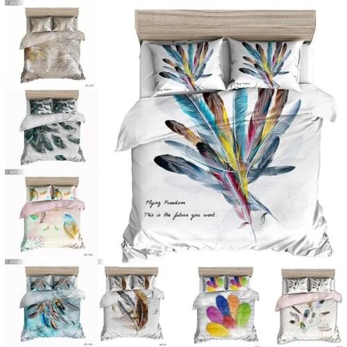 Feather Series Three Piece 3D Digital Printing Foreign Trade Bedding Quilt Set Home Textile Single Twin Double Queen King