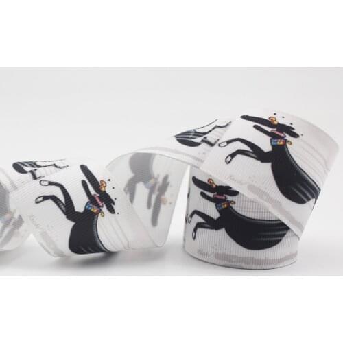 Greyhound Cartoon Dog Printed Grosgrain Ribbon DIY Handmade Materials Hair Accessories Wedding Gift Wrap Tape 16-75 MM