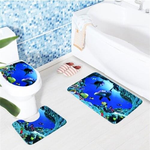 Bath Mat 3 Piece Set Classical Pattern Toilet Cover Foot Pad Non-slip Absorbent Bathroom Door Mat Flannel Soft Bathr Rug Carpet