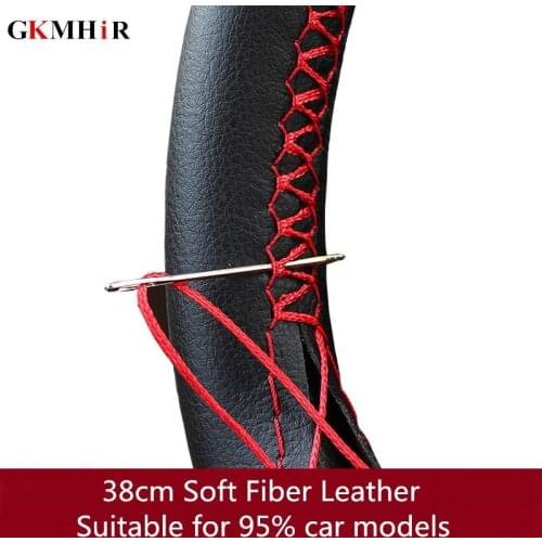 Braid On Steering Wheel Car Steering Wheel Cover With Needles and Thread Artificial leather Diameter 38cm Auto Car Accessories