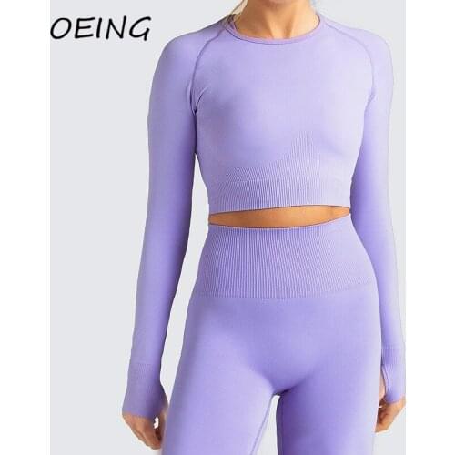 Fitness Long Sleeve Crop Top Yoga Sport Clothes Activewear Seanless Workout Shirts
