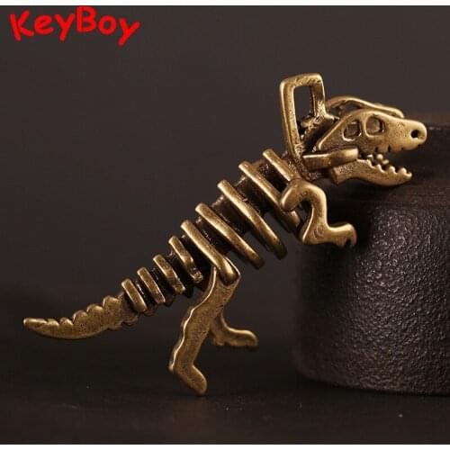 Brass Vintage Animal Dinosaur Keychain Pendant Trinkets Copper Tyrannosaurus Rex Ornaments Desk Decoration Car Key Chain Hanging