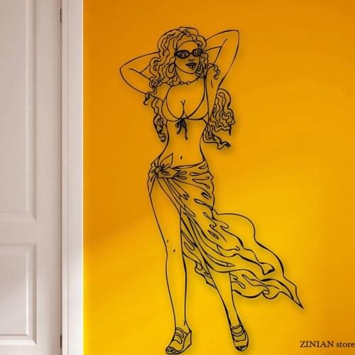 Hot Sexy Retro Pin Up Girl Wall Decals Relax Beach Wall Sticker Salon Spa Vinyl Wall Art Decal Wallpaper Home Decoration H037