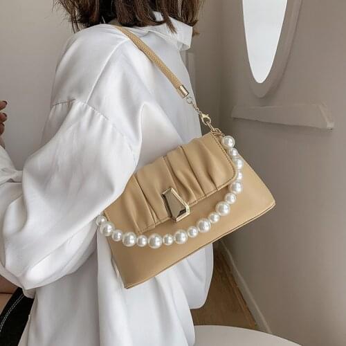 Fashion Underarm New Pearl Portable Small Square Bag Korean Fashion Trend Folded Ladies Shoulder Bag